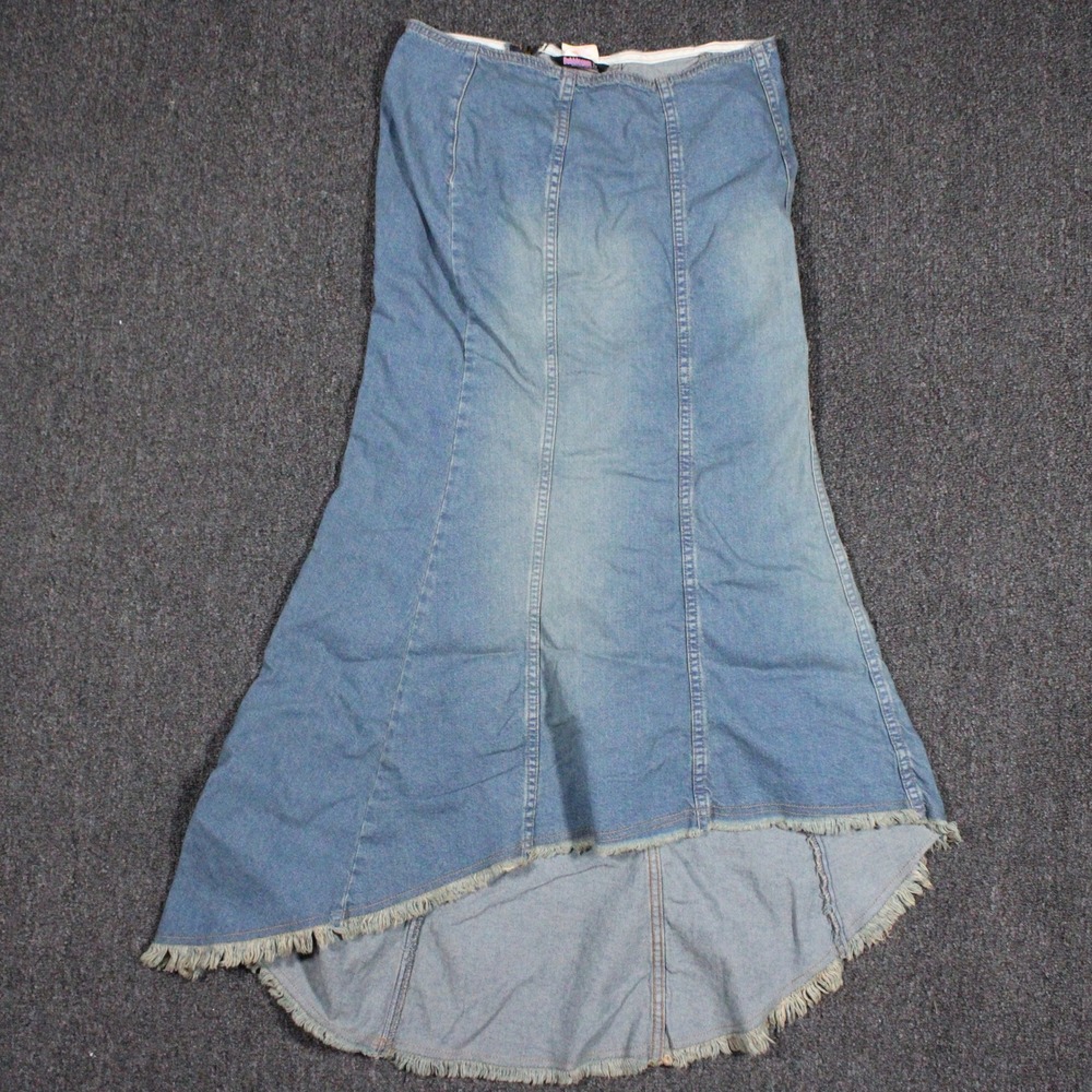 Bubblegum Denim Maxi Skirt Womens 5/6 Blue Excellent High Low Frayed Hem 90s USA